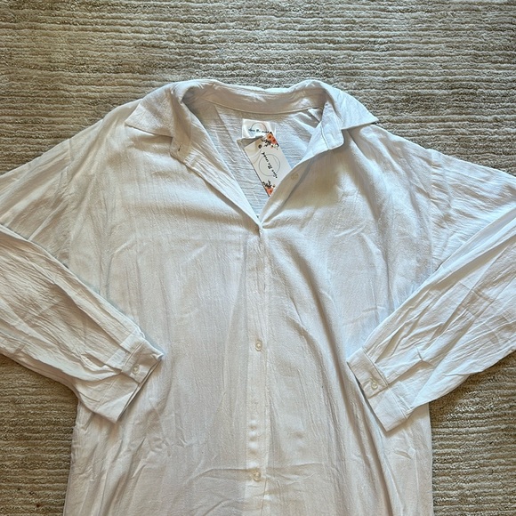 Tall size Above the Crowd linen button shirt dress medium beach coverup swim - Picture 2 of 3